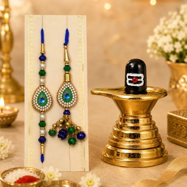 Chhariya_Crafts_Bhaiya_Bhabhi_Bhaiya_Bhabhi_Rakhi_Combo_Gift_Set_Assorted,_Gold,_Gold_Finish,_Jute,_Kundan,_Mauli_Thread,_Pearl,_Yarn_Rakhi,_Chawal_Roli_Pack,_Showpiece__Set_(1_Shivling_Idol,_1_Chawal_Roli_Pack,_1_Designer_Lumba,_1_Designer_Rakhi)