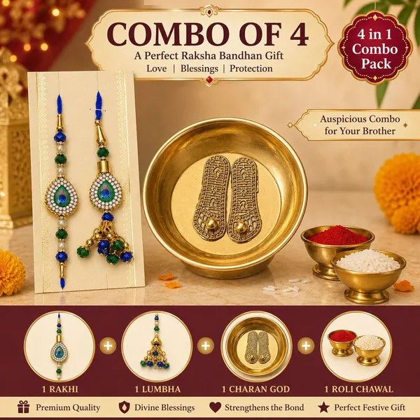 Chhariya_Crafts_Bhaiya_Bhabhi_Bhaiya_Bhabhi_Rakhi_Combo_Gift_Set_Assorted,_Gold,_Gold_Finish,_Jute,_Kundan,_Mauli_Thread,_Pearl,_Yarn_Rakhi,_Chawal_Roli_Pack,_Showpiece__Set_(1_Laxmi_Charan,_1_Chawal_Roli_Pack,_1_Designer_Lumba,_1_Designer_Rakhi)
