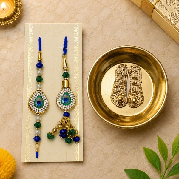 Chhariya_Crafts_Bhaiya_Bhabhi_Bhaiya_Bhabhi_Rakhi_Combo_Gift_Set_Assorted,_Gold,_Gold_Finish,_Jute,_Kundan,_Mauli_Thread,_Pearl,_Yarn_Rakhi,_Chawal_Roli_Pack,_Showpiece__Set_(1_Laxmi_Charan,_1_Chawal_Roli_Pack,_1_Designer_Lumba,_1_Designer_Rakhi)
