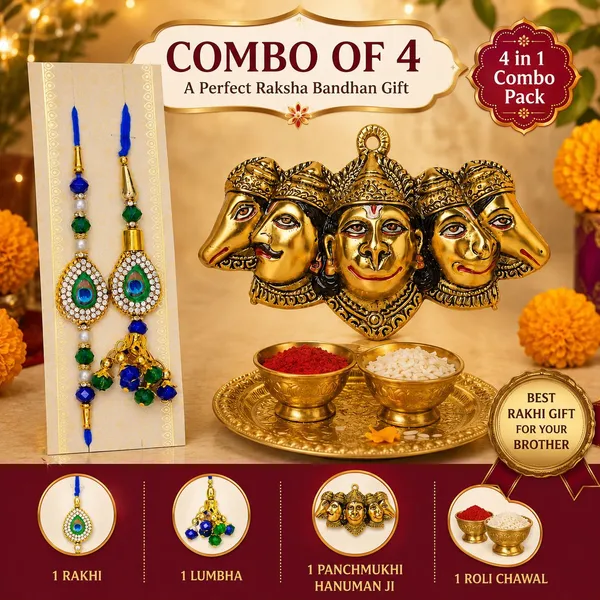 Chhariya_Crafts_Bhaiya_Bhabhi_Bhaiya_Bhabhi_Rakhi_Combo_Gift_Set_Assorted,_Gold,_Gold_Finish,_Jute,_Kundan,_Mauli_Thread,_Pearl,_Yarn_Rakhi,_Chawal_Roli_Pack,_Showpiece__Set_(1_Hanuman_Ji_Idol,_1_Chawal_Roli_Pack,_1_Designer_Lumba,_1_Designer_Rakhi)