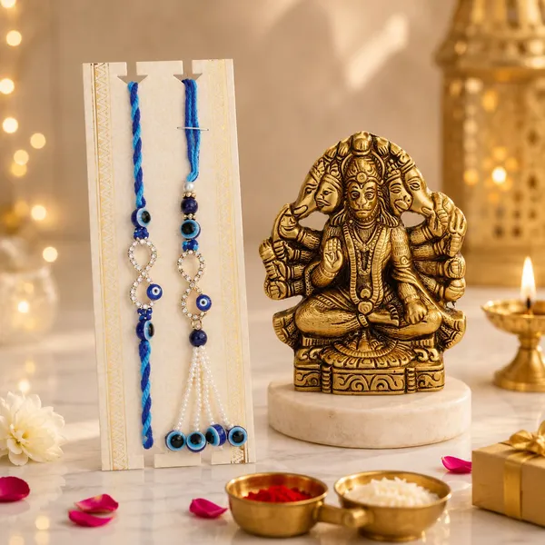 Chhariya_Crafts_Bhaiya_Bhabhi_Bhaiya_Bhabhi_Rakhi_Combo_Gift_Set_Assorted,_Gold,_Gold_Finish,_Jute,_Kundan,_Mauli_Thread,_Pearl,_Yarn_Rakhi,_Chawal_Roli_Pack,_Showpiece__Set_(1_Hanuman_Ji_Murti,_1_Chawal_Roli_Pack,_1_Designer_Lumba,_1_Designer_Rakhi)