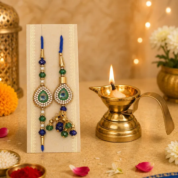 Chhariya_Crafts_Bhaiya_Bhabhi_Bhaiya_Bhabhi_Rakhi_Combo_Gift_Set_Assorted,_Gold,_Gold_Finish,_Jute,_Kundan,_Mauli_Thread,_Pearl,_Yarn_Rakhi,_Chawal_Roli_Pack,_Showpiece,_Lumba__Set_(1_Puja_Diya,_1_Chawal_Roli_Pack,_1_Designer_Lumba,_1_Designer_Rakhi)