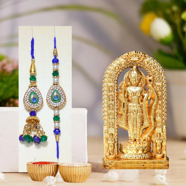 Chhariya_Crafts_Bhaiya_Bhabhi_Bhaiya_Bhabhi_Rakhi_Combo_Gift_Set_Assorted,_Gold,_Gold_Finish,_Jute,_Kundan,_Mauli_Thread,_Pearl,_Yarn_Rakhi,_Chawal_Roli_Pack,_Showpiece__Set_(1_RamLalla_Idol,_1_Chawal_Roli_Pack,_1_Designer_Lumba,_1_Designer_Rakhi)