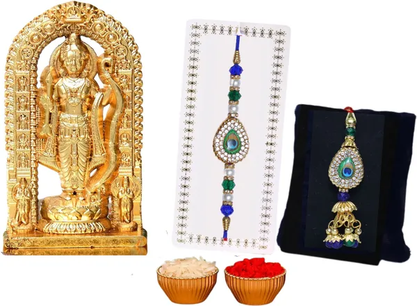 Chhariya_Crafts_Bhaiya_Bhabhi_Bhaiya_Bhabhi_Rakhi_Combo_Gift_Set_Assorted,_Gold,_Gold_Finish,_Jute,_Kundan,_Mauli_Thread,_Pearl,_Yarn_Rakhi,_Chawal_Roli_Pack,_Showpiece__Set_(1_RamLalla_Idol,_1_Chawal_Roli_Pack,_1_Designer_Lumba,_1_Designer_Rakhi)