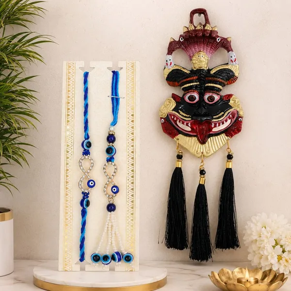 Chhariya_Crafts_Bhaiya_Bhabhi_Bhaiya_Bhabhi_Rakhi_Combo_Gift_Set_Assorted,_Gold,_Gold_Finish,_Jute,_Kundan,_Mauli_Thread,_Pearl,_Yarn_Rakhi,_Chawal_Roli_Pack,_Showpiece__Set_(1_kirtimukha_Idol_,_1_Chawal_Roli_Pack,_1_Designer_Lumba,_1_Designer_Rakhi)