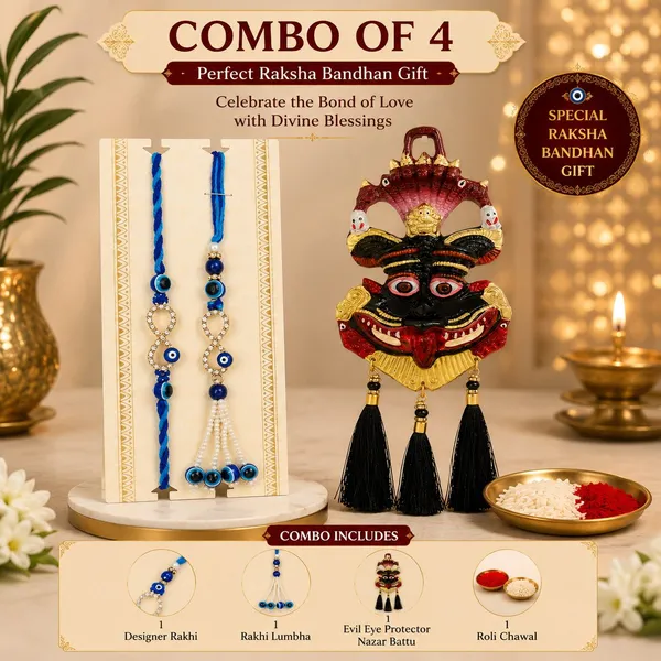 Chhariya_Crafts_Bhaiya_Bhabhi_Bhaiya_Bhabhi_Rakhi_Combo_Gift_Set_Assorted,_Gold,_Gold_Finish,_Jute,_Kundan,_Mauli_Thread,_Pearl,_Yarn_Rakhi,_Chawal_Roli_Pack,_Showpiece__Set_(1_kirtimukha_Idol_,_1_Chawal_Roli_Pack,_1_Designer_Lumba,_1_Designer_Rakhi)