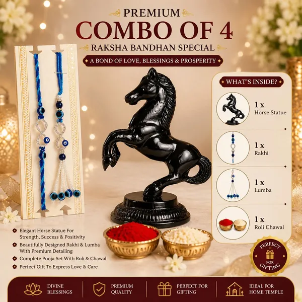 Chhariya_Crafts_Bhaiya_Bhabhi_Bhaiya_Bhabhi_Rakhi_Combo_Gift_Set_Assorted,_Gold,_Gold_Finish,_Jute,_Kundan,_Mauli_Thread,_Pearl,_Yarn_Rakhi,_Chawal_Roli_Pack,_Showpiece__Set_(1_Horse_Statue_Vastu,_1_Chawal_Roli_Pack,_1_Designer_Lumba,_1_Designer_Rakhi)