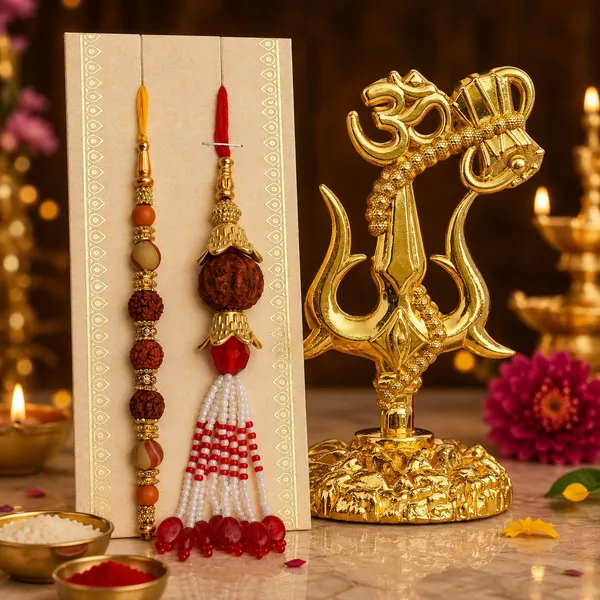 Chhariya_Crafts_Bhaiya_Bhabhi_Bhaiya_Bhabhi_Rakhi_Combo_Gift_Set_Assorted,_Gold,_Gold_Finish,_Jute,_Kundan,_Mauli_Thread,_Pearl,_Yarn_Rakhi,_Chawal_Roli_Pack,_Showpiece__Set_(1_Trisul_Om_Idol,_1_Chawal_Roli_Pack,_1_Designer_Lumba,_1_Designer_Rakhi)