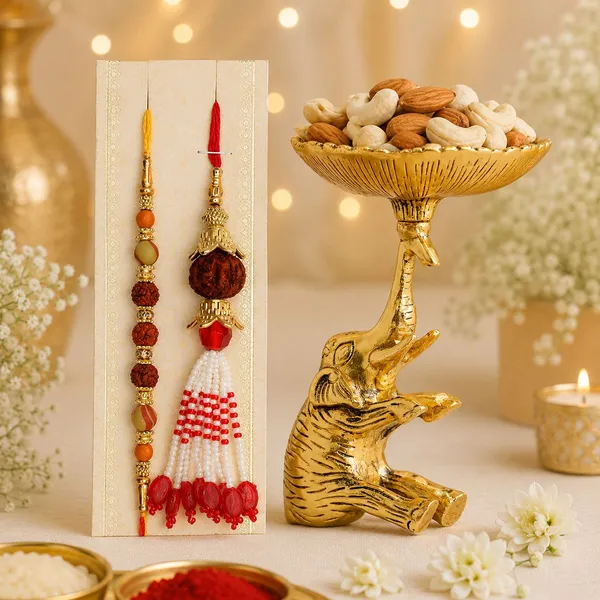 Chhariya_Crafts_Bhaiya_Bhabhi_Bhaiya_Bhabhi_Rakhi_Combo_Gift_Set_Assorted,_Gold,_Gold_Finish,_Jute,_Kundan,_Mauli_Thread,_Pearl,_Yarn_Rakhi,_Chawal_Roli_Pack,_Showpiece__Set_(1_Elephant_Bowl_,_1_Chawal_Roli_Pack,_1_Designer_Lumba,_1_Designer_Rakhi)