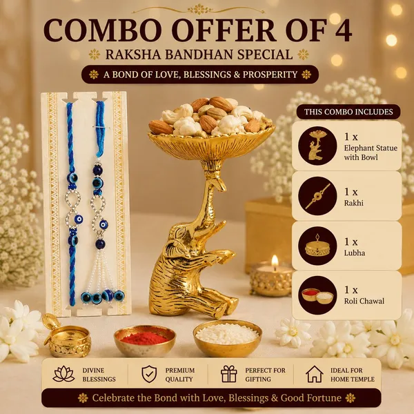 Chhariya_Crafts_Bhaiya_Bhabhi_Bhaiya_Bhabhi_Rakhi_Combo_Gift_Set_Assorted,_Gold,_Gold_Finish,_Jute,_Kundan,_Mauli_Thread,_Pearl,_Yarn_Rakhi,_Chawal_Roli_Pack,_Showpiece__Set_(1_Elephant_Bowl,_1_Chawal_Roli_Pack,_1_Designer_Lumba,_1_Designer_Rakhi)
