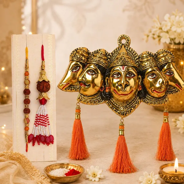 Chhariya_Crafts_Bhaiya_Bhabhi_Bhaiya_Bhabhi_Rakhi_Combo_Gift_Set_Assorted,_Gold,_Gold_Finish,_Jute,_Kundan,_Mauli_Thread,_Pearl,_Yarn_Rakhi,_Chawal_Roli_Pack,_Showpiece__Set_(1_Panchmukhi_Hanuman,_1_Chawal_Roli_Pack,_1_Designer_Lumba,_1_Designer_Rakhi)