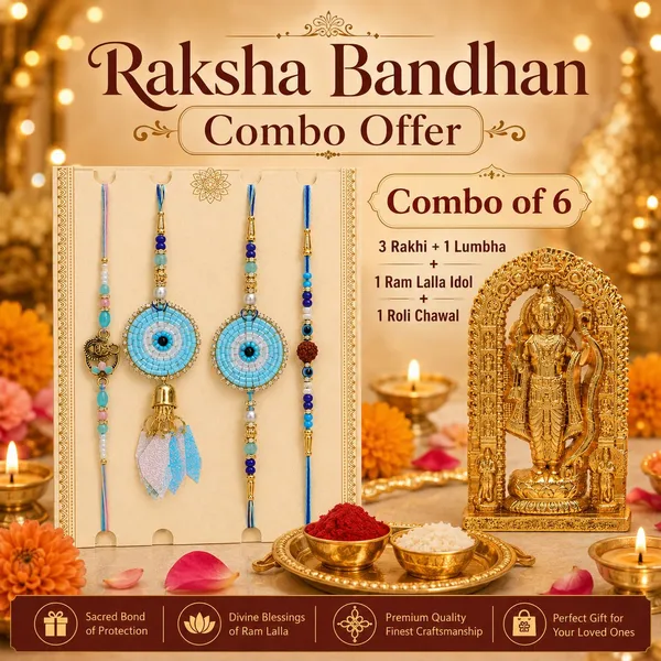 Chhariya_Crafts_Bhaiya_Bhabhi_Rakhi_Combo_Gift_Set_1_RamLalla,_Chawal_Roli_Pack,_1_Designer_Lumba,_3_Rakhi_Assorted,_Gold_Finish,_Kundan,_Pearl,_Plastic_(PVC),_Mauli_Thread_Rakhi,_Chawal_Roli_Pack,_Showpiece__Set_(1_Metal_Ram_Lalla_Idol,_Chawal_Roli_Pack,_1_Designer_Lumba,_3_Rakhi)