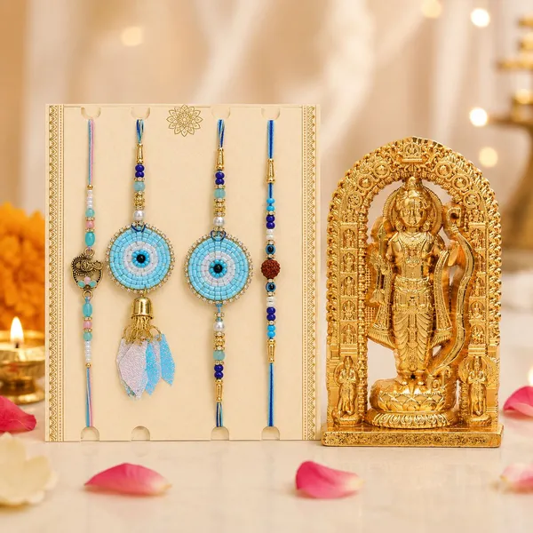 Chhariya_Crafts_Bhaiya_Bhabhi_Rakhi_Combo_Gift_Set_1_RamLalla,_Chawal_Roli_Pack,_1_Designer_Lumba,_3_Rakhi_Assorted,_Gold_Finish,_Kundan,_Pearl,_Plastic_(PVC),_Mauli_Thread_Rakhi,_Chawal_Roli_Pack,_Showpiece__Set_(1_Metal_Ram_Lalla_Idol,_Chawal_Roli_Pack,_1_Designer_Lumba,_3_Rakhi)