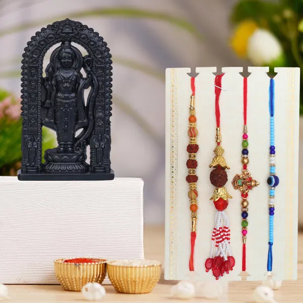 Chhariya_Crafts_Bhaiya_Bhabhi_Rakhi_Combo_Gift_Set_1_Ram_Lalla,_Chawal_Roli_Pack,_1_Designer_Lumba,_3_Rakhi_Assorted,_Gold_Finish,_Kundan,_Pearl,_Plastic_(PVC),_Mauli_Thread_Rakhi,_Chawal_Roli_Pack,_Showpiece__Set_(1_Metal_Ram_Lalla,_Chawal_Roli_Pack,_1_Designer_Lumba,_3_Rakhi)