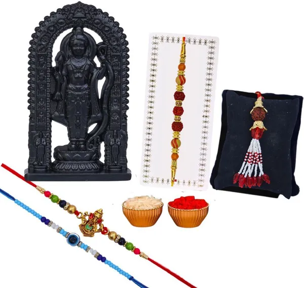 Chhariya_Crafts_Bhaiya_Bhabhi_Rakhi_Combo_Gift_Set_1_Ram_Lalla,_Chawal_Roli_Pack,_1_Designer_Lumba,_3_Rakhi_Assorted,_Gold_Finish,_Kundan,_Pearl,_Plastic_(PVC),_Mauli_Thread_Rakhi,_Chawal_Roli_Pack,_Showpiece__Set_(1_Metal_Ram_Lalla,_Chawal_Roli_Pack,_1_Designer_Lumba,_3_Rakhi)
