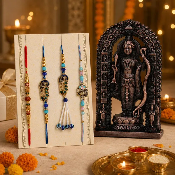 Chhariya_Crafts_Bhaiya_Bhabhi_Rakhi_Combo_Gift_Set_1_RamLalla_Idol,_Chawal_Roli_Pack,_1_Lumba,_3_Rakhi_Assorted,_Gold_Finish,_Kundan,_Pearl,_Plastic_(PVC),_Mauli_Thread_Rakhi,_Chawal_Roli_Pack,_Showpiece__Set_(1_Metal_RamLalla_Idol,_Chawal_Roli_Pack,_1_Designer_Lumba,_3_Rakhi)