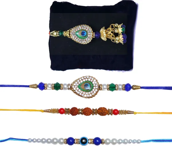 Chhariya_Crafts_Bhaiya_Bhabhi_Bhaiya_Bhabhi_Rakhi_Combo_Gift_Set_Assorted,_Gold_Finish,_Jute,_Pearl,_Plastic_(PVC),_Zardosi_Rakhi,_Showpiece,_Lumba,_Chawal_Roli_Pack__Set_(1_Metal_Ganesh_Showpieces,_1_Chawal_Roli_Pack,_1_Designer_Lumba,_3_Designer_Rakhi)