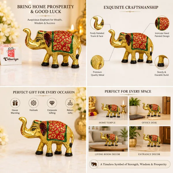 Chhariya_Crafts_Bhaiya_Bhabhi_Bhaiya_Bhabhi_Rakhi_Combo_Gift_Set_Assorted,_Gold_Finish,_Jute,_Pearl,_Plastic_(PVC),_Zardosi_Rakhi,_Showpiece,_Lumba,_Chawal_Roli_Pack__Set_(1_Metal_Elephant_Showpieces,_1_Chawal_Roli_Pack,_1_Designer_Lumba,_3_Designer_Rakhi)