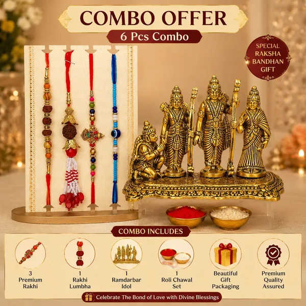 Chhariya_Crafts_Bhaiya_Bhabhi_Bhaiya_Bhabhi_Rakhi_Combo_Gift_Set_Assorted,_Gold_Finish,_Jute,_Pearl,_Plastic_(PVC),_Zardosi_Rakhi,_Showpiece,_Lumba,_Chawal_Roli_Pack__Set_(1_Metal_Ramdarbar_Showpieces,_1_Chawal_Roli_Pack,_1_Designer_Lumba,_3_Designer_Rakhi)