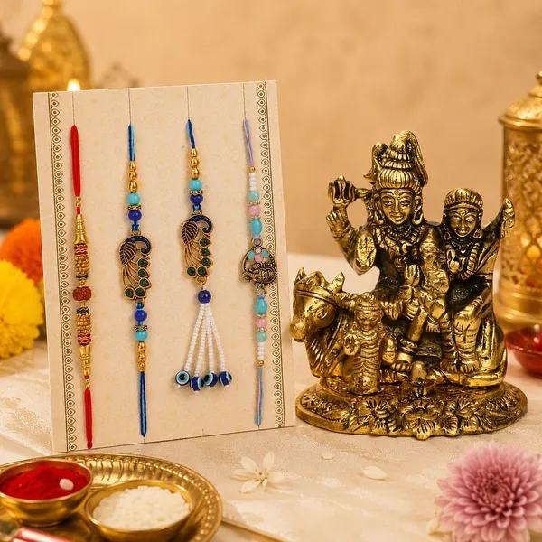 Chhariya_Crafts_Bhaiya_Bhabhi_Bhaiya_Bhabhi_Rakhi_Combo_Gift_Set_Assorted,_Gold_Finish,_Jute,_Pearl,_Plastic_(PVC),_Zardosi_Rakhi,_Showpiece,_Lumba,_Chawal_Roli_Pack__Set_(1_Metal_Shivparivar_Showpieces,_1_Chawal_Roli_Pack,_1_Designer_Lumba,_3_Designer_Rakhi)