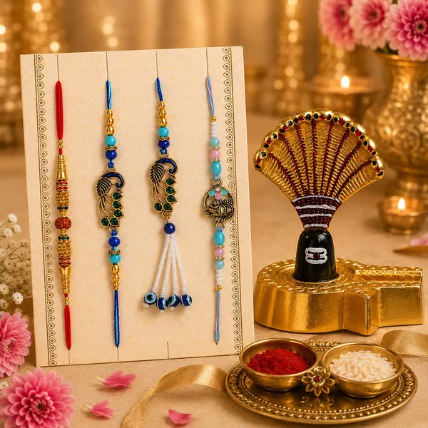 Chhariya_Crafts_Bhaiya_Bhabhi_Bhaiya_Bhabhi_Rakhi_Combo_Gift_Set_Assorted,_Gold_Finish,_Jute,_Pearl,_Plastic_(PVC),_Zardosi_Rakhi,_Showpiece,_Lumba,_Chawal_Roli_Pack__Set_(1_Metal_Shivling_Showpieces,_1_Chawal_Roli_Pack,_1_Designer_Lumba,_3_Designer_Rakhi)