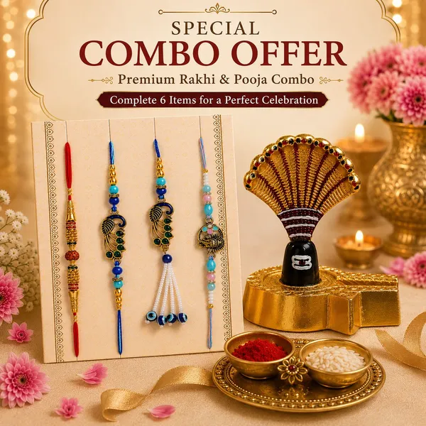 Chhariya_Crafts_Bhaiya_Bhabhi_Bhaiya_Bhabhi_Rakhi_Combo_Gift_Set_Assorted,_Gold_Finish,_Jute,_Pearl,_Plastic_(PVC),_Zardosi_Rakhi,_Showpiece,_Lumba,_Chawal_Roli_Pack__Set_(1_Metal_Shivling_Showpieces,_1_Chawal_Roli_Pack,_1_Designer_Lumba,_3_Designer_Rakhi)
