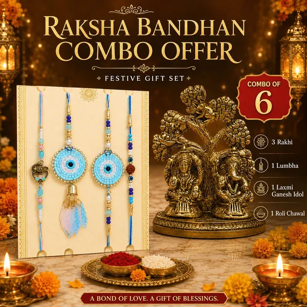 Chhariya_Crafts_Bhaiya_Bhabhi_Bhaiya_Bhabhi_Rakhi_Combo_Gift_Set_Assorted,_Gold_Finish,_Jute,_Pearl,_Plastic_(PVC),_Zardosi_Rakhi,_Showpiece,_Lumba,_Chawal_Roli_Pack__Set_(1_Metal_Laxmi_Ganesh_Showpiece,_1_Chawal_Roli_Pack,_1_Designer_Lumba,_3_Designer_Rakhi)