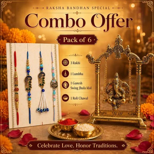 Chhariya_Crafts_Bhaiya_Bhabhi_Bhaiya_Bhabhi_Rakhi_Combo_Gift_Set_Assorted,_Gold_Finish,_Jute,_Pearl,_Plastic_(PVC),_Zardosi_Rakhi,_Showpiece,_Lumba,_Chawal_Roli_Pack__Set_(1_Metal_Ganesh_Jhula_Showpiece,_1_Chawal_Roli_Pack,_1_Designer_Lumba,_3_Designer_Rakhi)