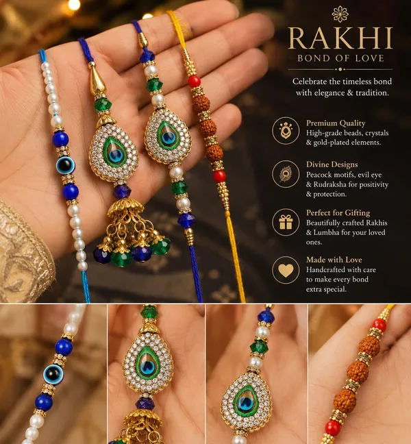 Chhariya_Crafts_Designer_Bhaiya_Bhabhi_Rakhi_Combo_Gift_Set_Assorted,_Gold_Finish,_Jute,_Pearl,_Plastic_(PVC),_Zardosi_Rakhi,_Showpiece,_Lumba,_Chawal_Roli_Pack__Set_(1_Metal_Horse_Showpiece,_1_Chawal_Roli_Pack,_1_Designer_Lumba,_3_Designer_Rakhi)