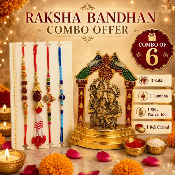 Chhariya_Crafts_Designer_Bhaiya_Bhabhi_Rakhi_Combo_Gift_Set_Assorted,_Gold_Finish,_Jute,_Pearl,_Plastic_(PVC),_Zardosi_Rakhi,_Showpiece,_Lumba,_Chawal_Roli_Pack__Set_(1_Metal_Shivparivar_Idol,_1_Chawal_Roli_Pack,_1_Designer_Lumba,_3_Designer_Rakhi)