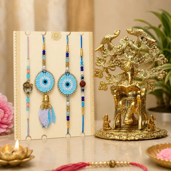 Chhariya_Crafts_Designer_Bhaiya_Bhabhi_Rakhi_Combo_Gift_Set_Jute,_Pearl,_Plastic_(PVC),_Zardosi_Rakhi,_Showpiece,_Lumba,_Chawal_Roli_Pack__Set_(1_Metal_Ganesha_Idol,_1_Chawal_Roli_Pack,_1_Designer_Lumba,_3_Designer_Rakhi)