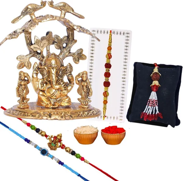 Chhariya_Crafts_Designer_Bhaiya_Bhabhi_Rakhi_Combo_Gift_Set_Assorted,_Gold_Finish,_Jute,_Pearl,_Plastic_(PVC),_Zardosi_Rakhi,_Showpiece,_Lumba,_Chawal_Roli_Pack__Set_(1_Metal_Ganesh_Murti,_1_Chawal_Roli_Pack,_1_Designer_Lumba,_3_Designer_Rakhi)