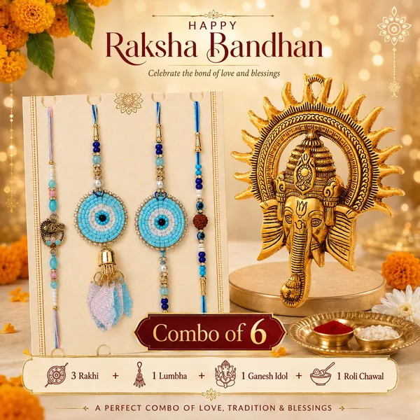 Chhariya_Crafts_Designer_Bhaiya_Bhabhi_Rakhi_Combo_Gift_Set_Assorted,_Gold_Finish,_Jute,_Pearl,_Plastic_(PVC),_Zardosi_Rakhi,_Showpiece,_Lumba,_Chawal_Roli_Pack__Set_(1_Metal_Ganesha_Murti,_1_Chawal_Roli_Pack,_1_Designer_Lumba,_3_Designer_Rakhi)