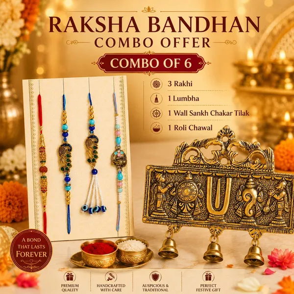 Chhariya_Crafts_Designer_Bhaiya_Bhabhi_Rakhi_Combo_Gift_Set_Assorted,_Gold_Finish,_Jute,_Pearl,_Plastic_(PVC),_Zardosi_Rakhi,_Showpiece,_Lumba,_Chawal_Roli_Pack__Set_(1_Tirupati_Balaji_idol,_1_Chawal_Roli_Pack,_1_Designer_Lumba,_3_Designer_Rakhi)