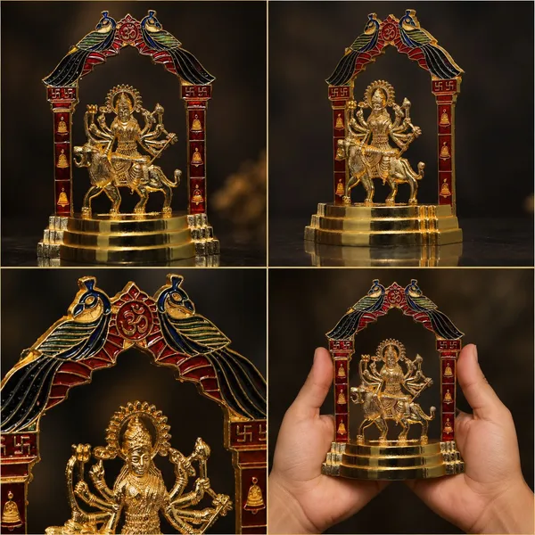 Chhariya_Crafts_Bhaiya_Bhabhi_Bhaiya_Bhabhi_Rakhi_Combo_Gift_Set_Gold_Finish,_Jute,_Pearl,_Plastic_(PVC),_Zardosi_Rakhi,_Showpiece,_Lumba,_Chawal_Roli_Pack__Set_(1_Metal_Durga_Ji_Idol,_1_Chawal_Roli_Pack,_1_Designer_Lumba,_3_Designer_Rakhi)