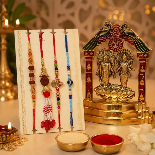 Chhariya_Crafts_Bhaiya_Bhabhi_Bhaiya_Bhabhi_Rakhi_Combo_Gift_Set_Assorted,_Gold_Finish,_Jute,_Plastic_(PVC),_Zardosi_Rakhi,_Showpiece,_Lumba,_Chawal_Roli_Pack__Set_(1_Laxmi_Narayan_Idol,_1_Chawal_Roli_Pack,_1_Designer_Lumba,_3_Designer_Rakhi)
