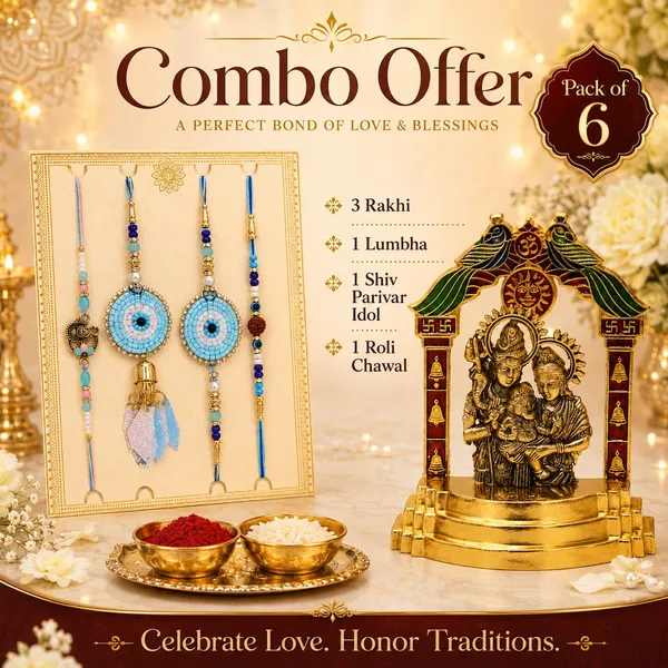 Chhariya_Crafts_Bhaiya_Bhabhi_Bhaiya_Bhabhi_Rakhi_Combo_Gift_Set_Assorted,_Gold_Finish,_Jute,_Pearl,_Plastic_(PVC),_Zardosi_Rakhi,_Showpiece,_Lumba,_Chawal_Roli_Pack__Set_(1_Metal_Shivparivar_Murti,_1_Chawal_Roli_Pack,_1_Designer_Lumba,_3_Designer_Rakhi)