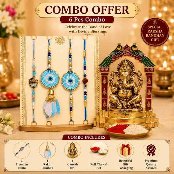 Chhariya_Crafts_Bhaiya_Bhabhi_Bhaiya_Bhabhi_Rakhi_Combo_Gift_Set_Assorted,_Gold_Finish,_Jute,_Pearl,_Plastic_(PVC),_Zardosi_Rakhi,_Showpiece,_Lumba,_Chawal_Roli_Pack__Set_(1_Ganesha_Murti,_1_Chawal_Roli_Pack,_1_Designer_Lumba,_3_Designer_Rakhi)