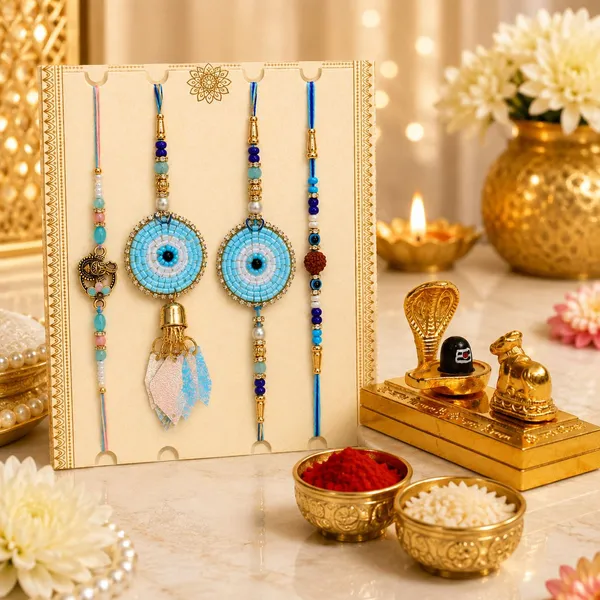 Chhariya_Crafts_Bhaiya_Bhabhi_Bhaiya_Bhabhi_Rakhi_Combo_Gift_Set_Assorted,_Gold_Finish,_Jute,_Pearl,_Plastic_(PVC),_Zardosi_Rakhi,_Showpiece,_Lumba,_Chawal_Roli_Pack__Set_(1_Metal_Mahadev_Idol,_1_Chawal_Roli_Pack,_1_Designer_Lumba,_3_Designer_Rakhi)