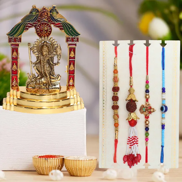 Chhariya_Crafts_Bhaiya_Bhabhi_Bhaiya_Bhabhi_Rakhi_Combo_Gift_Set_Assorted,_Gold_Finish,_Jute,_Pearl,_Plastic_(PVC),_Zardosi_Rakhi,_Showpiece,_Lumba,_Chawal_Roli_Pack__Set_(1_Metal_Kali_Idol,_1_Chawal_Roli_Pack,_1_Designer_Lumba,_3_Designer_Rakhi)
