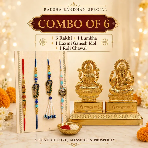 Chhariya_Crafts_Bhaiya_Bhabhi_Bhaiya_Bhabhi_Rakhi_Combo_Gift_Set_Assorted,_Gold_Finish,_Jute,_Pearl,_Plastic_(PVC),_Zardosi_Rakhi,_Showpiece,_Lumba,_Chawal_Roli_Pack__Set_(1_Laxmi_Ganesh_Showpieces,_1_Chawal_Roli_Pack,_1_Designer_Lumba,_3_Designer_Rakhi)