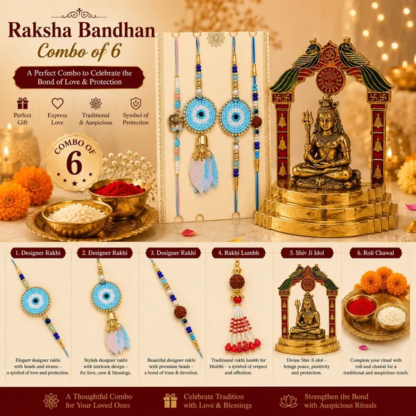Chhariya_Crafts_Bhaiya_Bhabhi_Bhaiya_Bhabhi_Rakhi_Combo_Gift_Set_Assorted,_Gold_Finish,_Jute,_Pearl,_Plastic_(PVC),_Zardosi_Rakhi,_Showpiece,_Lumba,_Chawal_Roli_Pack__Set_(1_Metal_Mahadev_Murti,_1_Chawal_Roli_Pack,_1_Designer_Lumba,_3_Designer_Rakhi)