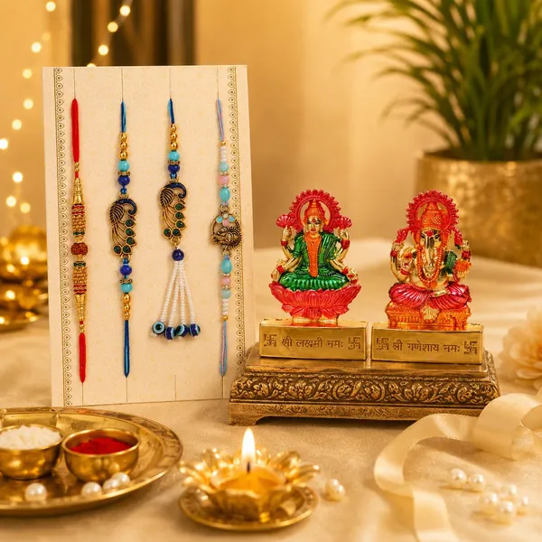 Chhariya_Crafts_Bhaiya_Bhabhi_Bhaiya_Bhabhi_Rakhi_Combo_Gift_Set_Assorted,_Gold_Finish,_Jute,_Pearl,_Plastic_(PVC),_Zardosi_Rakhi,_Showpiece,_Lumba,_Chawal_Roli_Pack__Set_(1_Metal_Laxmi_Ganesh_Murti,_1_Chawal_Roli_Pack,_1_Designer_Lumba,_3_Designer_Rakhi)
