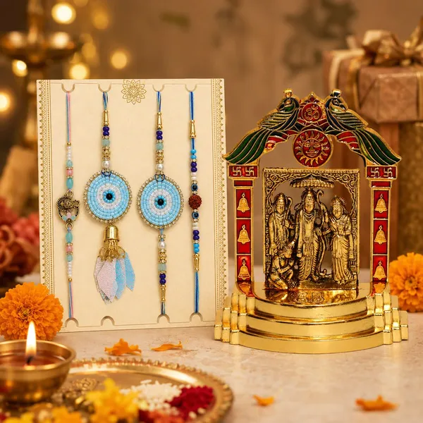 Chhariya_Crafts_Bhaiya_Bhabhi_Bhaiya_Bhabhi_Rakhi_Combo_Gift_Set_Assorted,_Gold_Finish,_Jute,_Pearl,_Plastic_(PVC),_Zardosi_Rakhi,_Showpiece,_Lumba,_Chawal_Roli_Pack__Set_(1_Metal_Ram_Darbar_Murti,_1_Chawal_Roli_Pack,_1_Designer_Lumba,_3_Designer_Rakhi)