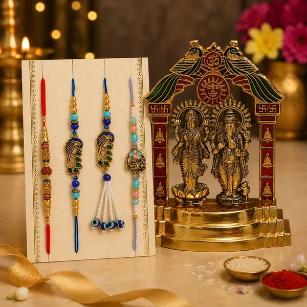 Chhariya_Crafts_Bhaiya_Bhabhi_Bhaiya_Bhabhi_Rakhi_Combo_Gift_Set_Assorted,_Gold_Finish,_Jute,_Pearl,_Plastic_(PVC),_Zardosi_Rakhi,_Showpiece,_Lumba,_Chawal_Roli_Pack__Set_(1_Metal_Laxmi_Ganesh_Idol,_1_Chawal_Roli_Pack,_1_Designer_Lumba,_3_Designer_Rakhi)