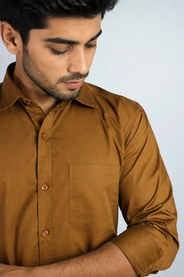 Brown_Cotton_Blend_Slim_Fit_Casual_Shirt_Solid_Satin_Full_Sleeve_For_Men