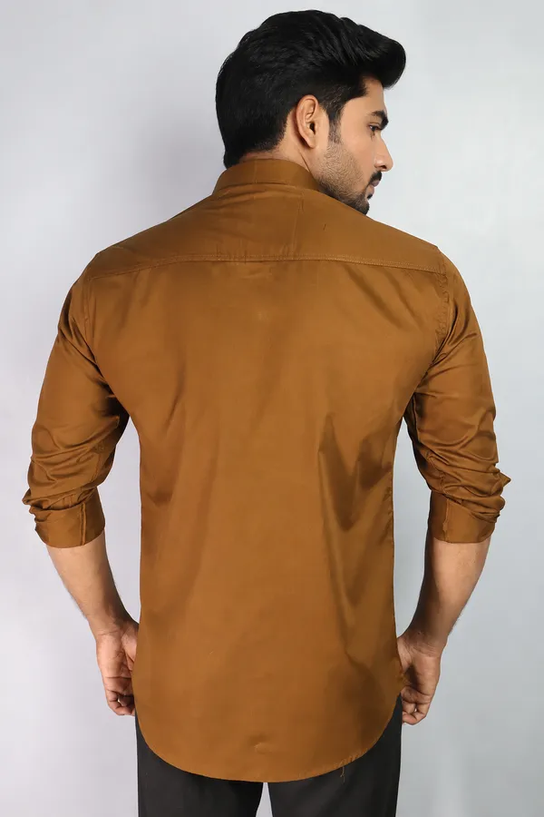 Brown_Cotton_Blend_Slim_Fit_Casual_Shirt_Solid_Satin_Full_Sleeve_For_Men