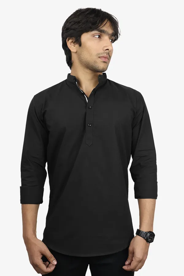 Black_Slim_Fit_Premium_Mandarin_Collar_Casual_Shirt_For_Men