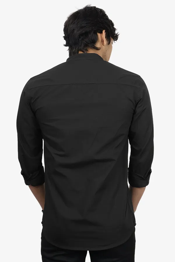Black_Slim_Fit_Premium_Mandarin_Collar_Casual_Shirt_For_Men