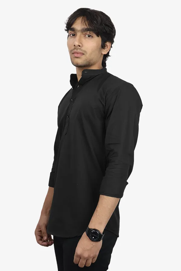 Black_Slim_Fit_Premium_Mandarin_Collar_Casual_Shirt_For_Men